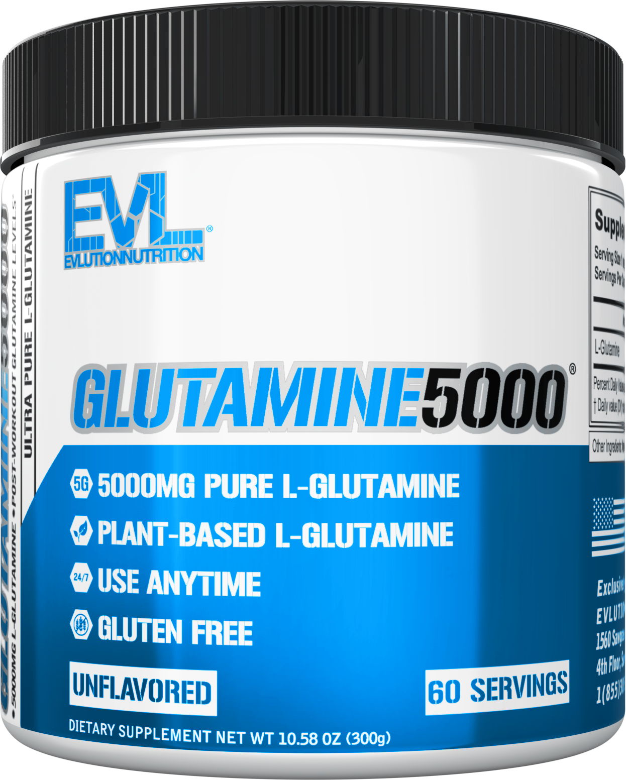 Evlution Nutrition Glutamine 5000 60 Servings Plant Based. , Boost Recovery