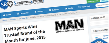 MAN Sports Wins Trusted Brand of the Month for June, 2015 at SupplementReviews.com