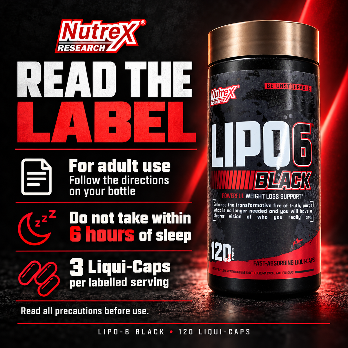 Nutrex LIPO-6 BLACK Fat Burner – 120 Liqui-Caps Expiry 31 Oct 2026