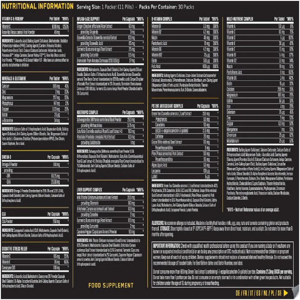 Applied Nutrition BLACK STAK - THE ULTIMATE HEALTH PACK, (30 packs in Each Tub)