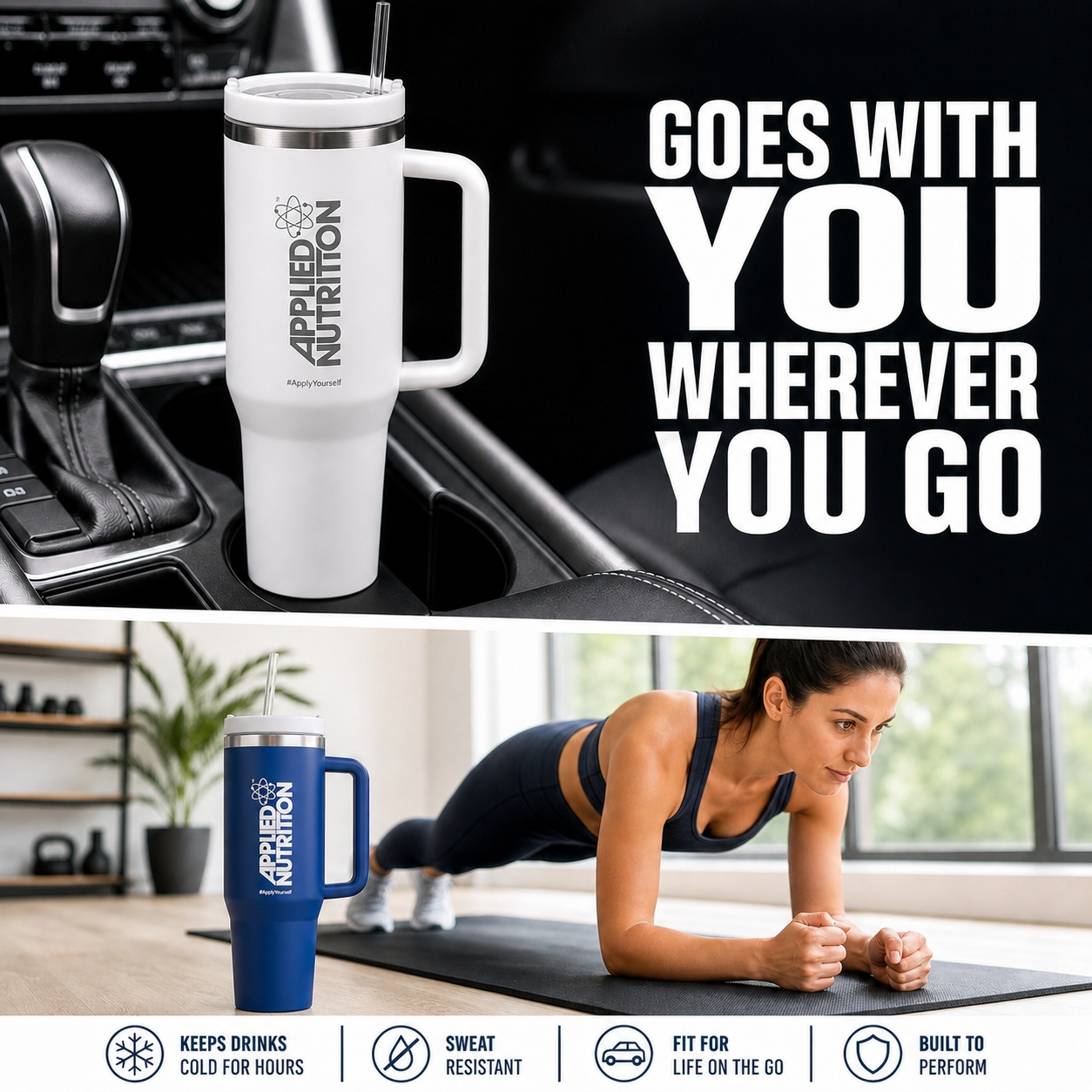 Applied Nutrition 1200ML Insulated Cooler Tumbler with Handle - Stainless Steel Vacuum Cup