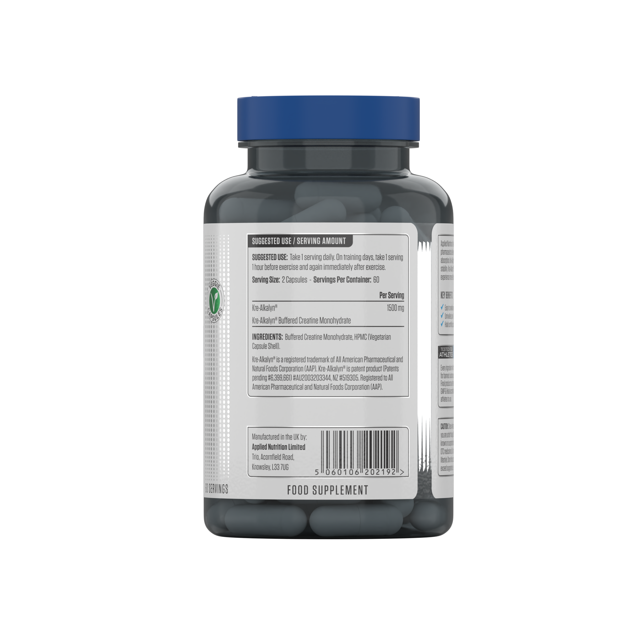 Applied Nutrition KRE-ALKALYN 1500 (Halal) 120 Veg Cap (60 Servings)