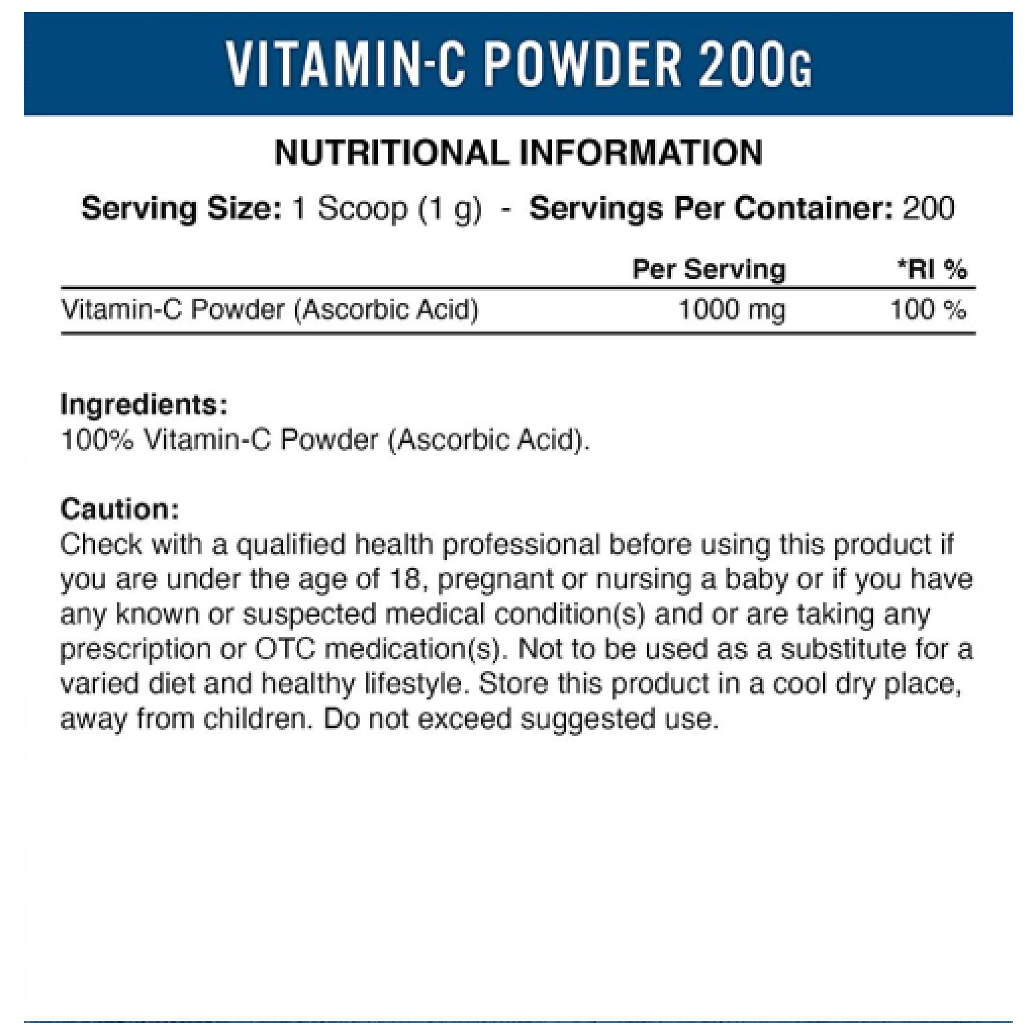 Applied Nutrition Vitamin-C Powder (HALA) 200g - 200 Servings