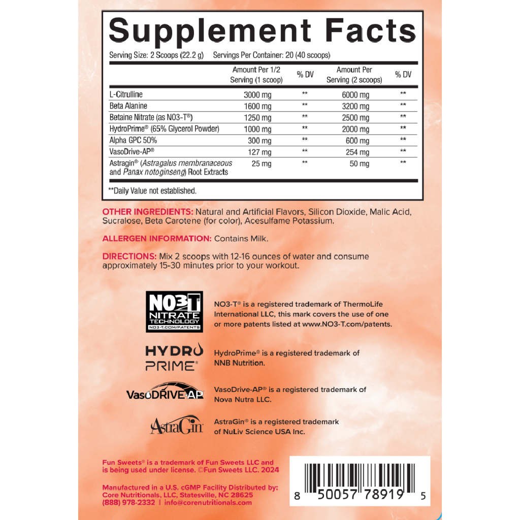 Core Nutritionals Fun Sweets Pump Non Stimulant Pre-workout 30 Servings