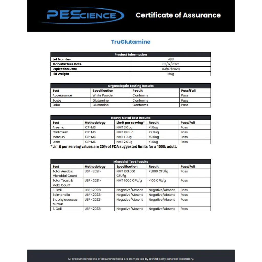 PEScience TruGlutamine Powder (Fermented Vegan L-Glutamine)