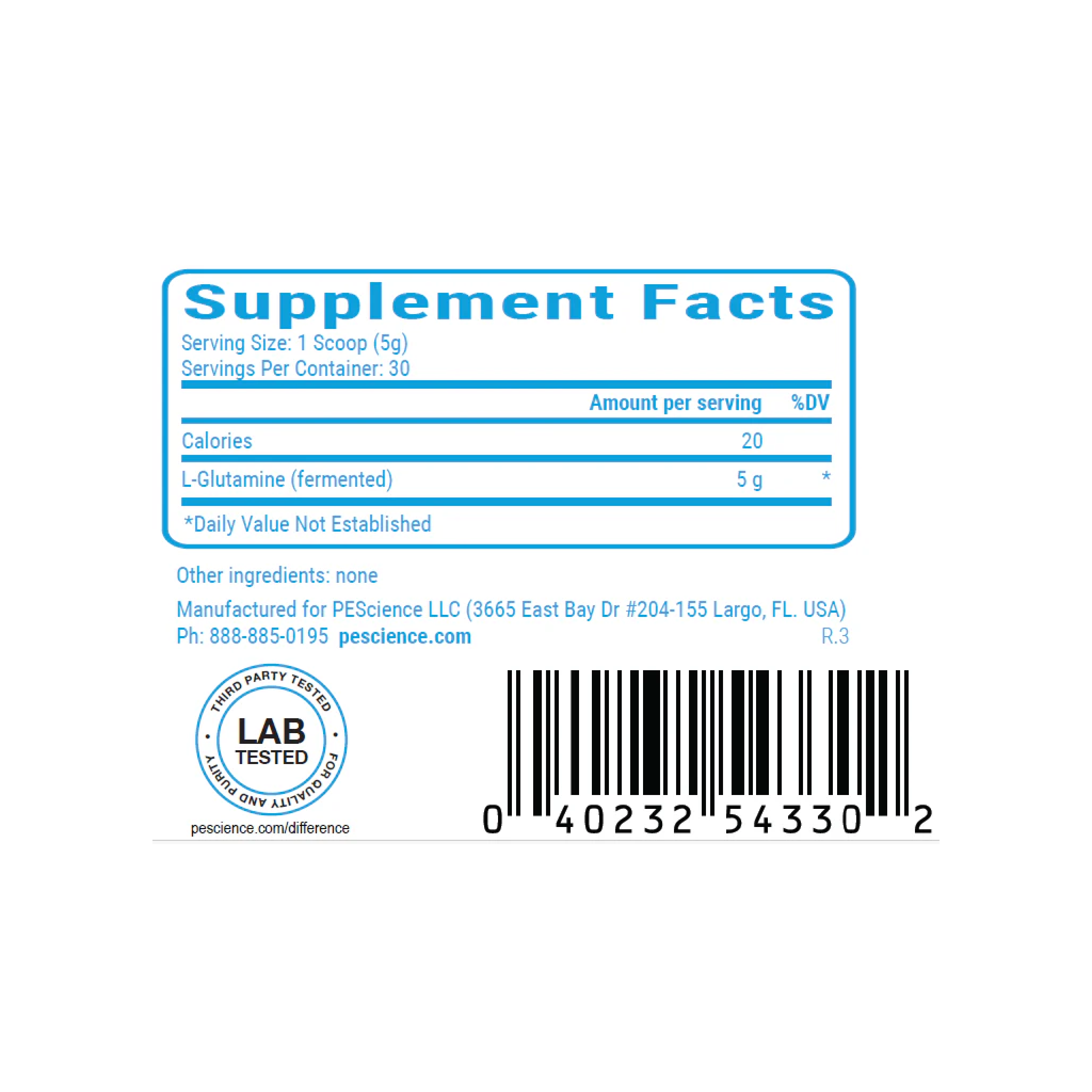 PEScience TruGlutamine Powder (Fermented Vegan L-Glutamine)