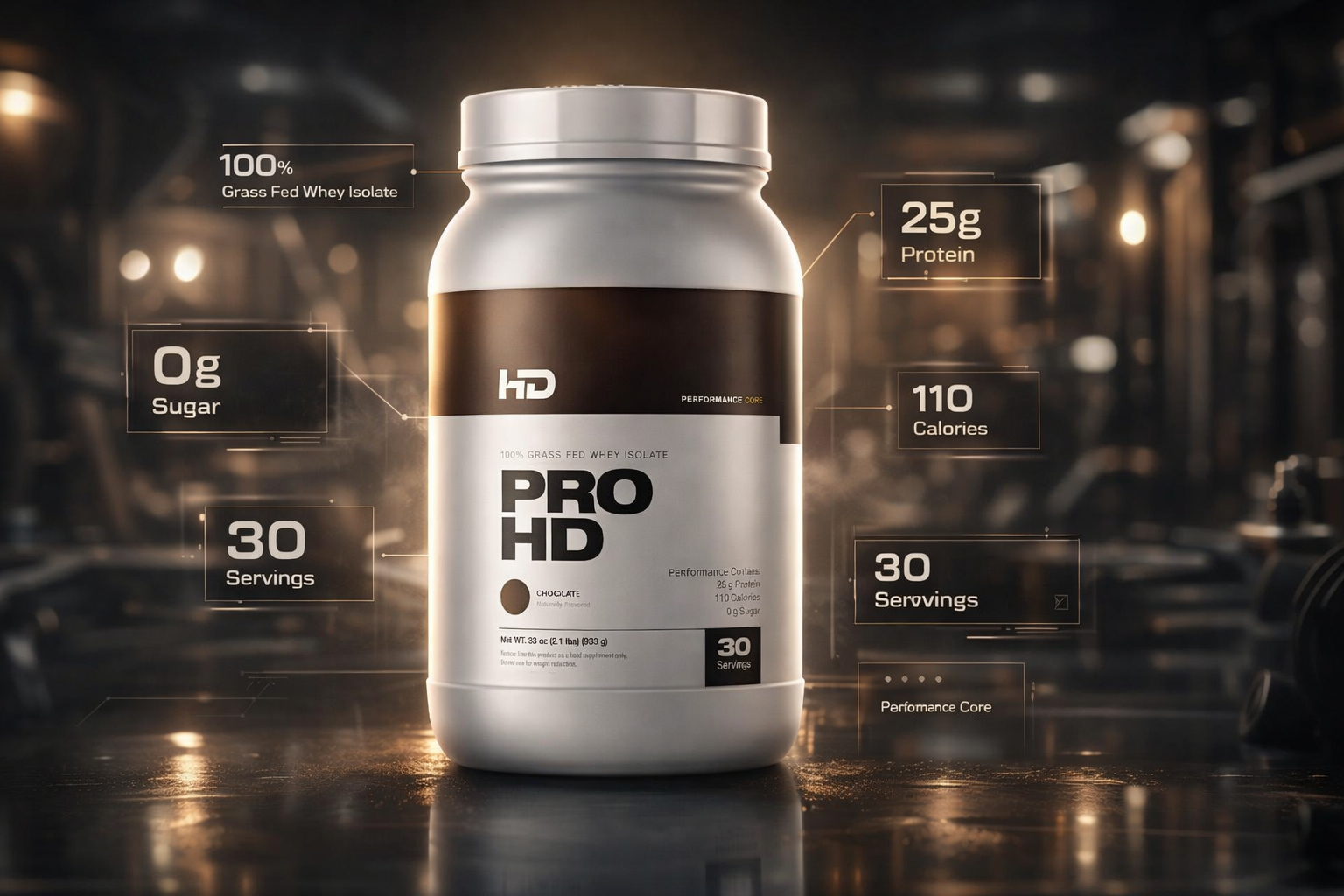 PRO HD supplement container with nutritional information on a gym backgroundslider_item_EiBQM