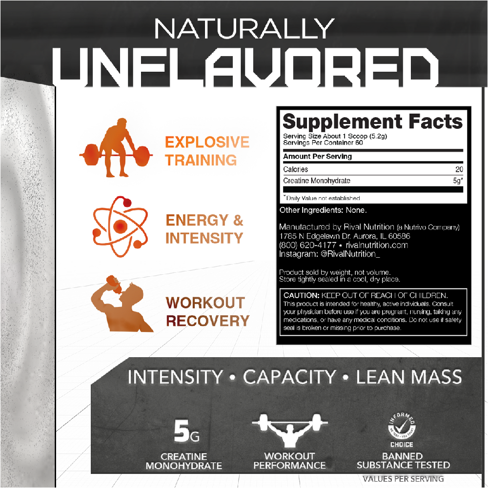 Rival Nutrition Micronized Creatine Unflavored (60 Servings)