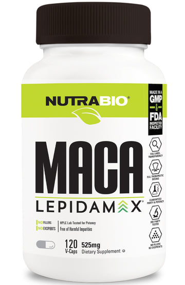 NutraBio Maca Lepidamax (525mg) 120 Vegetable Capsules ( Expiry: March 2022 )