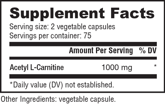 NutraBio Acetyl L-Carnitine (500mg) - 150 Vegetable Capsules