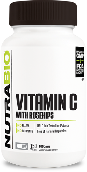 NutraBio Vitamin C 1000mg with Rose Hips 150 Vegetable Capsules