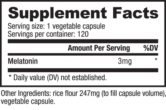 NutraBio Melatonin (3mg) - 120 Vegetable Capsules