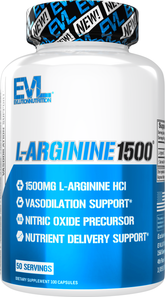 Evlution Nutrition  L-Arginine 1500mg 50 Servings Ultra-Pure NO Muscle Growth & Vascularity Stamina Powerful NO Booster