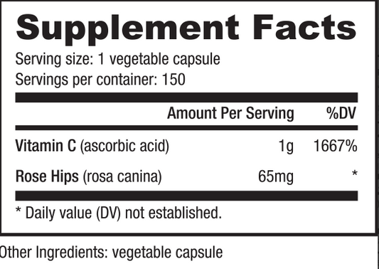 NutraBio Vitamin C 1000mg with Rose Hips 150 Vegetable Capsules