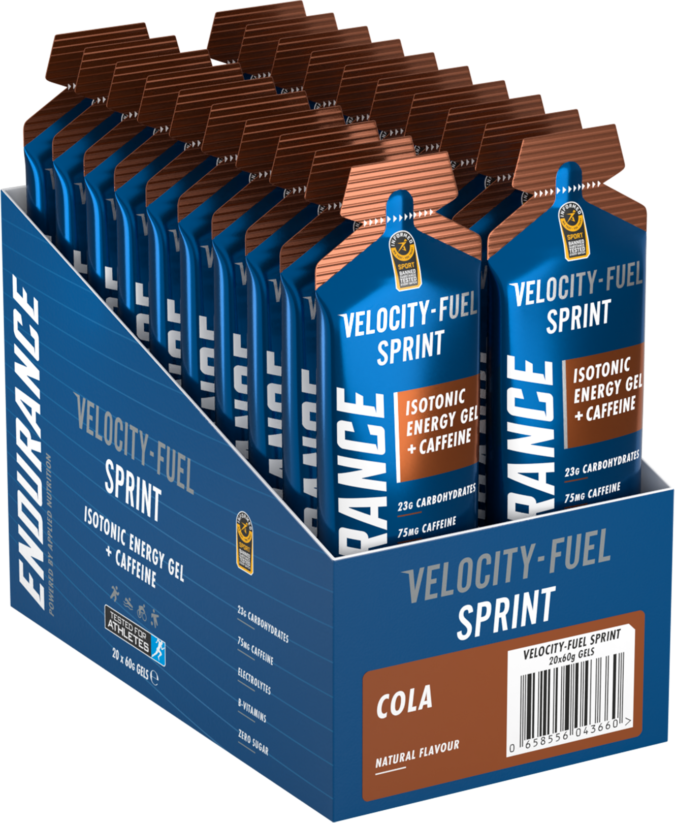 Applied Nutrition Velocity ENDURANCE ISOTONIC ENERGY GEL SPRINT (w/Caffeine)(Box of 20) (HALA)